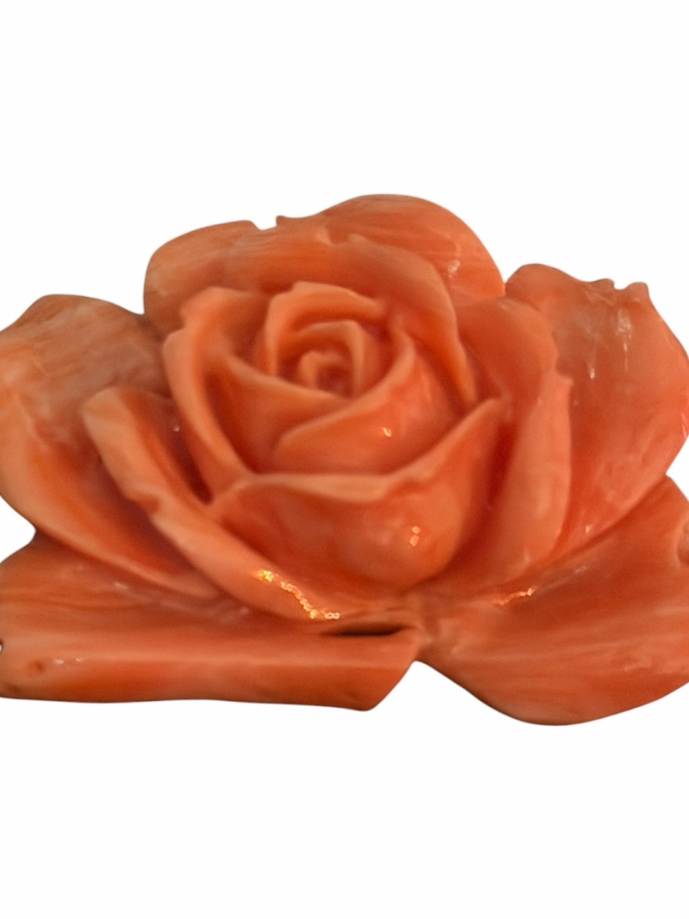 Vintage Coral Rose Brooch Carved Porcelain Look Floral Pin Romantic Cottage - Picture 3 of 7